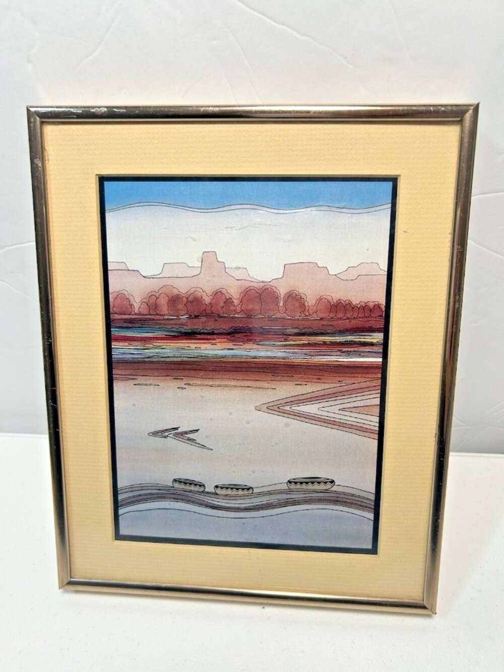 1980s Greg Kyle Southwest Canyon Park Art Print Lithograph 5"x7" Framed Hopi